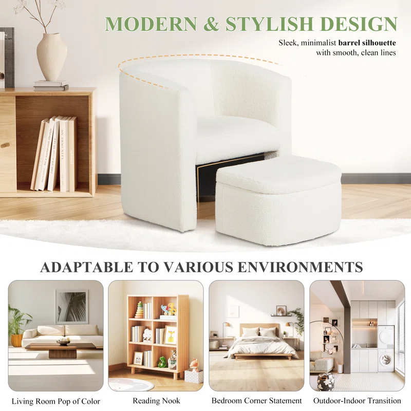 Braedin Upholstered Accent Chair & Storable Ottoman, No Assembly Required - Image 2