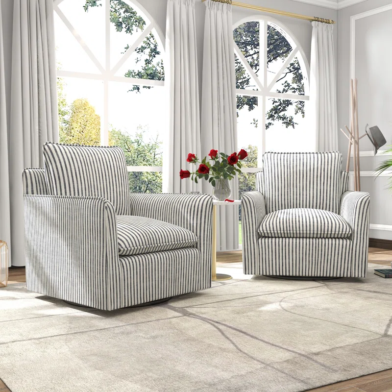 Romines 29.7" W Modern Soft Stripe Upholstered Swivel Barrel Chair with Removable Cushion (Set of 2) - Image 4