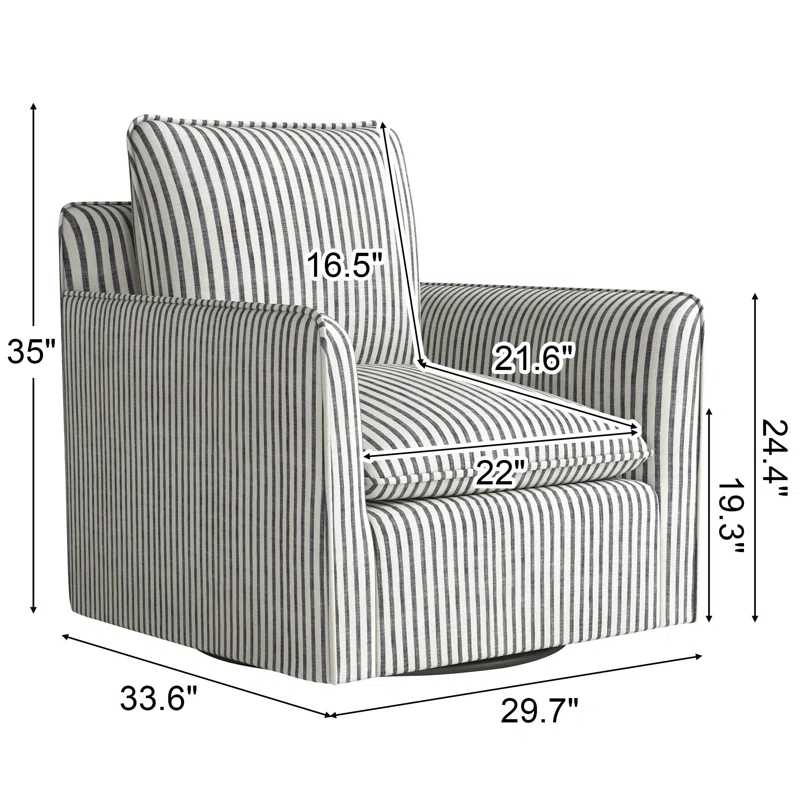 Romines 29.7" W Modern Soft Stripe Upholstered Swivel Barrel Chair with Removable Cushion (Set of 2) - Image 2