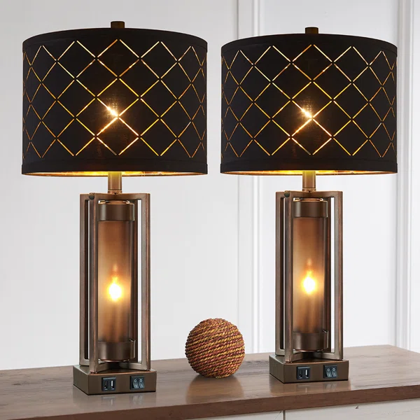 26" Louann Table Lamp Set With Night Light And USB Ports (Set of 2)