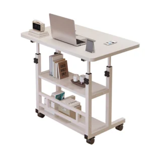 Height Adjustable C Shape Laptop Table with 2 Shelves