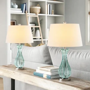 Ursuline 25.5" Modern Coastal Glass Table Lamp with Chrome Base (Set of 2)
